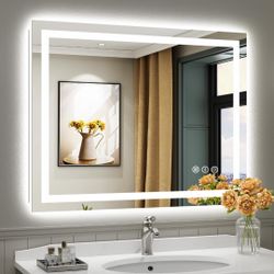 40 x 32 Inch LED Bathroom Mirror with Lights, Color-Adjustable LED, and Defogger