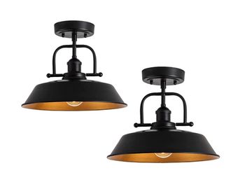 Industrial Metal Semi Flush Mount Ceiling Light, 2 Pack