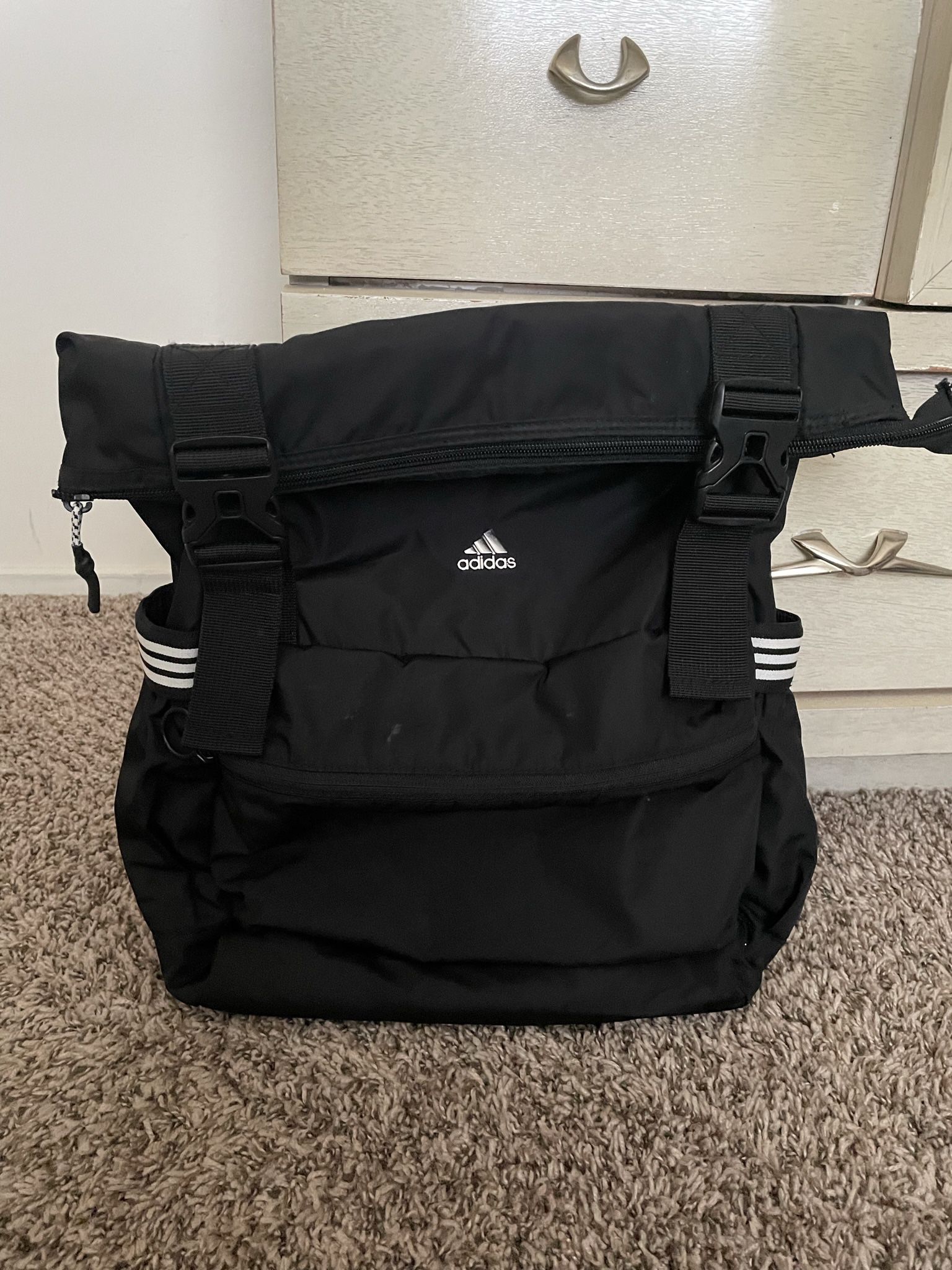 Black Adidas Athletic Backpack White Accents
