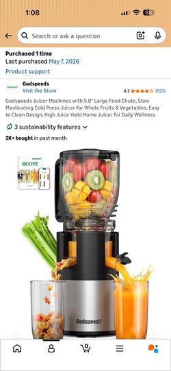 Godspeeds Juicer Machines with 5.8" Large Feed Chute, Slow Masticating Cold Press Juicer for Whole Fruits & Vegetables, Easy to Clean Design, High Jui