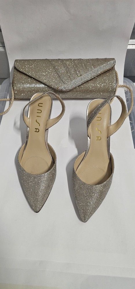 UNISA Yuma Metallic Slingback Heels With Bag