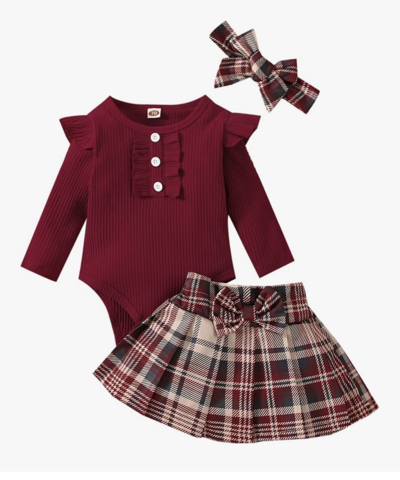 Infant Baby Girl Fall Winter Outfits Long Sleeve Romper Knitted Bodysuit with Plaid Skirt 2Pcs Christmas Outfits