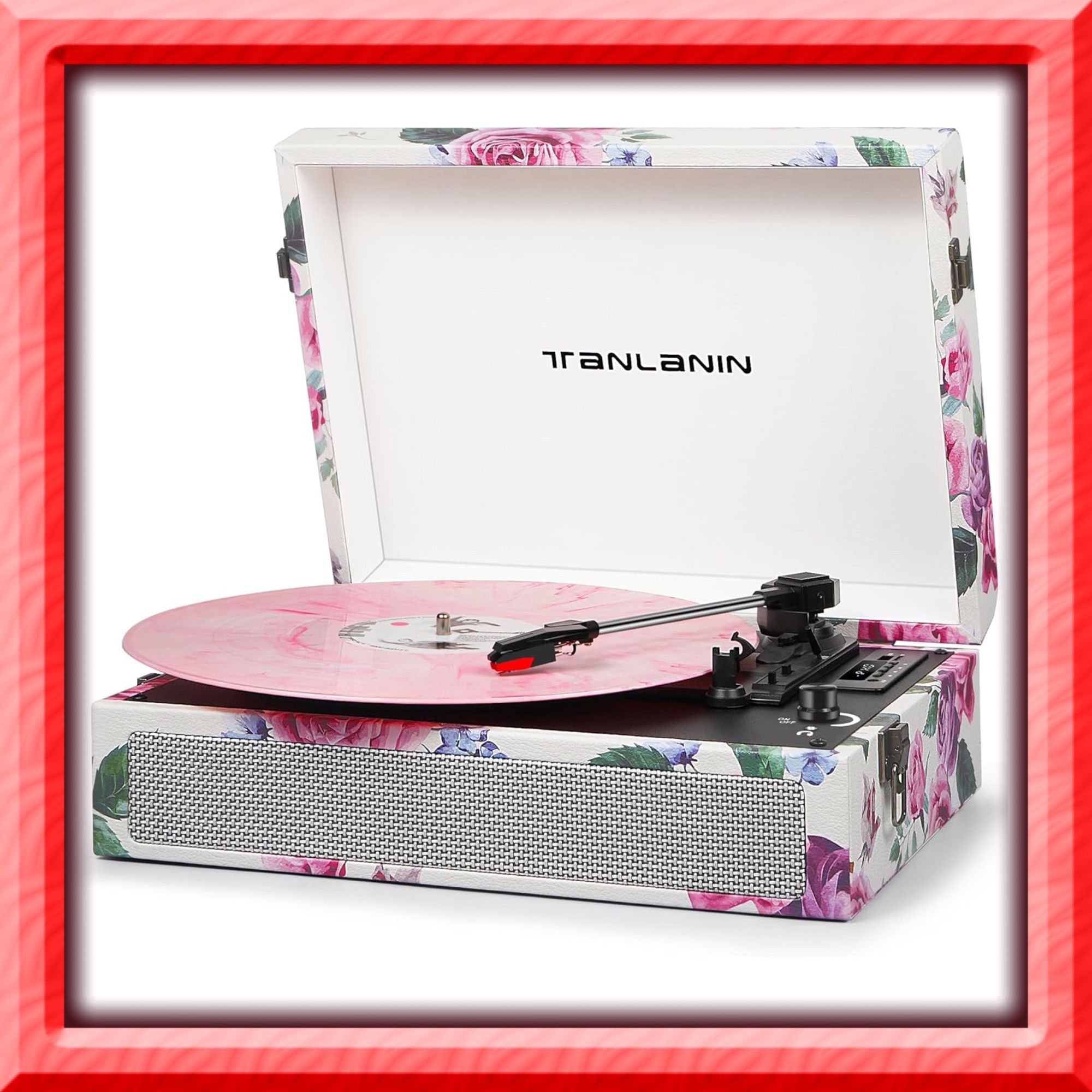 TANLANIN VINTAGE 3 SPEED BLUETOOTH RECORD PLAYER WITH BUILT IN SPEAKERS(NEW)
