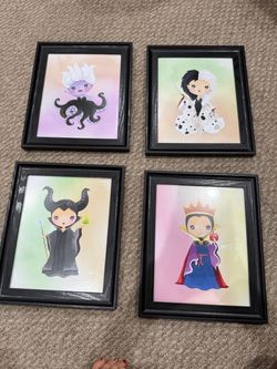Kids Disney villain portraits with wood frame for kids room play room