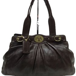 Coach Ltd Ed Garnet Dark Brown Leather Gold Buckle Turnlock Satchel Shoulder Bag