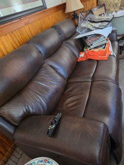 Leather double recliner sofa