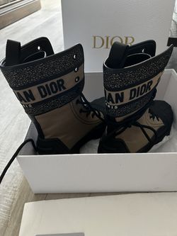 Dior Women D-major Ankle Boot White and Black Technical Fabric and Black  Calfskin
