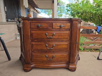 Wood Dresser with Marble Top and Brass Hardware