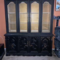 Black China Hutch Gold Trim Storage Cupboard 