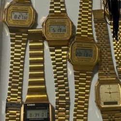 Vintage Gold Tone Casio Digital Watches 