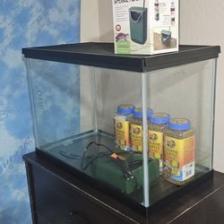 Aquarium With Filter, Cover, And Turtle Food