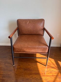 Brown leather accent chair - Mid century style