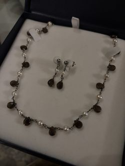 Sterling Pearl And Topaz, Necklace, And Earrings