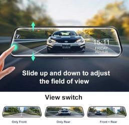 Upgraded 10'' Rear View Mirror Camera Mirror Dash Cam Front and Rear 1080P Backup Camera Night Vision Full Touch Screen w Loop Recording 170° Wide Ang