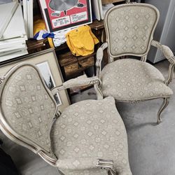 French Provincial Accent Chair – Upholstered Armchair with Carved Wood Frame