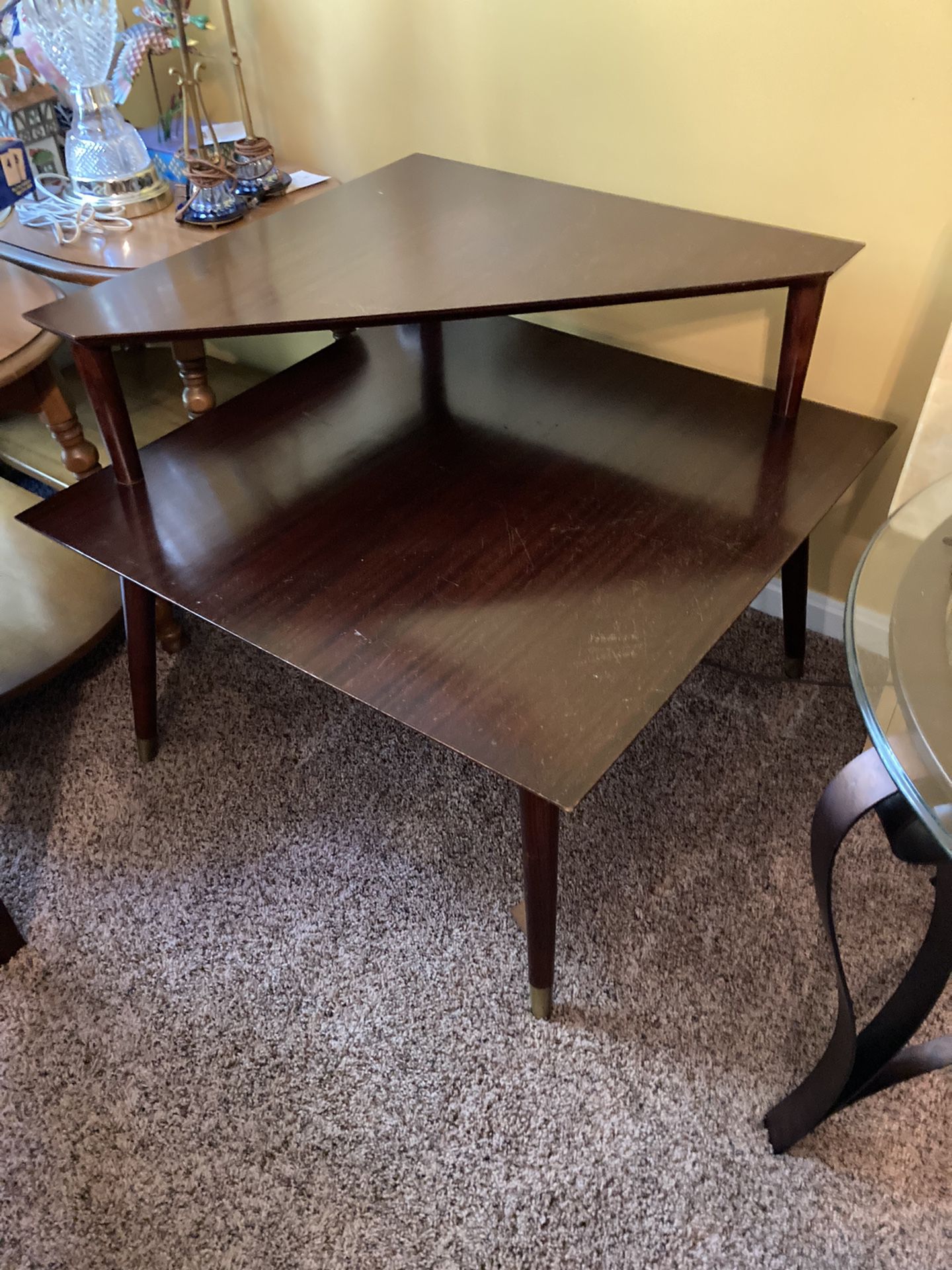 Mid century modern Two tiered corner end table