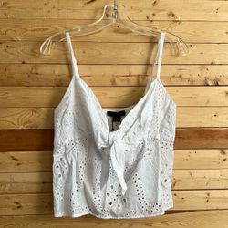 Sanctuary Women’s White Tie Eyelet Cami Sleeveless 100% Cotton Crop Top Size M