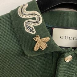 Gucci Polo Top Green Snake Collar Shirt Size L