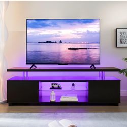 Black TV Stand with LED Lights for 60 65 Inch TV, Modern Entertainment Center with Storage, Gaming TV Console for Living Room, Bedroom, or Playroom