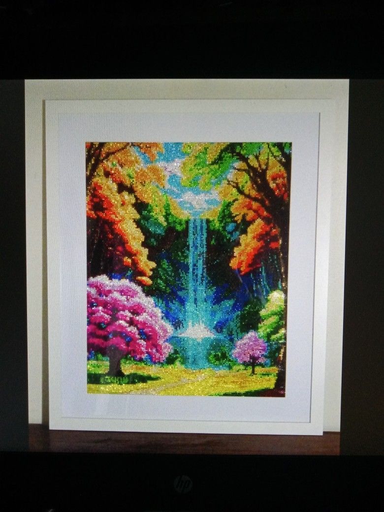 All Crystal Rhinestone Waterfall Diamond Painting Framed 3D Mosaic Art Handcrafted