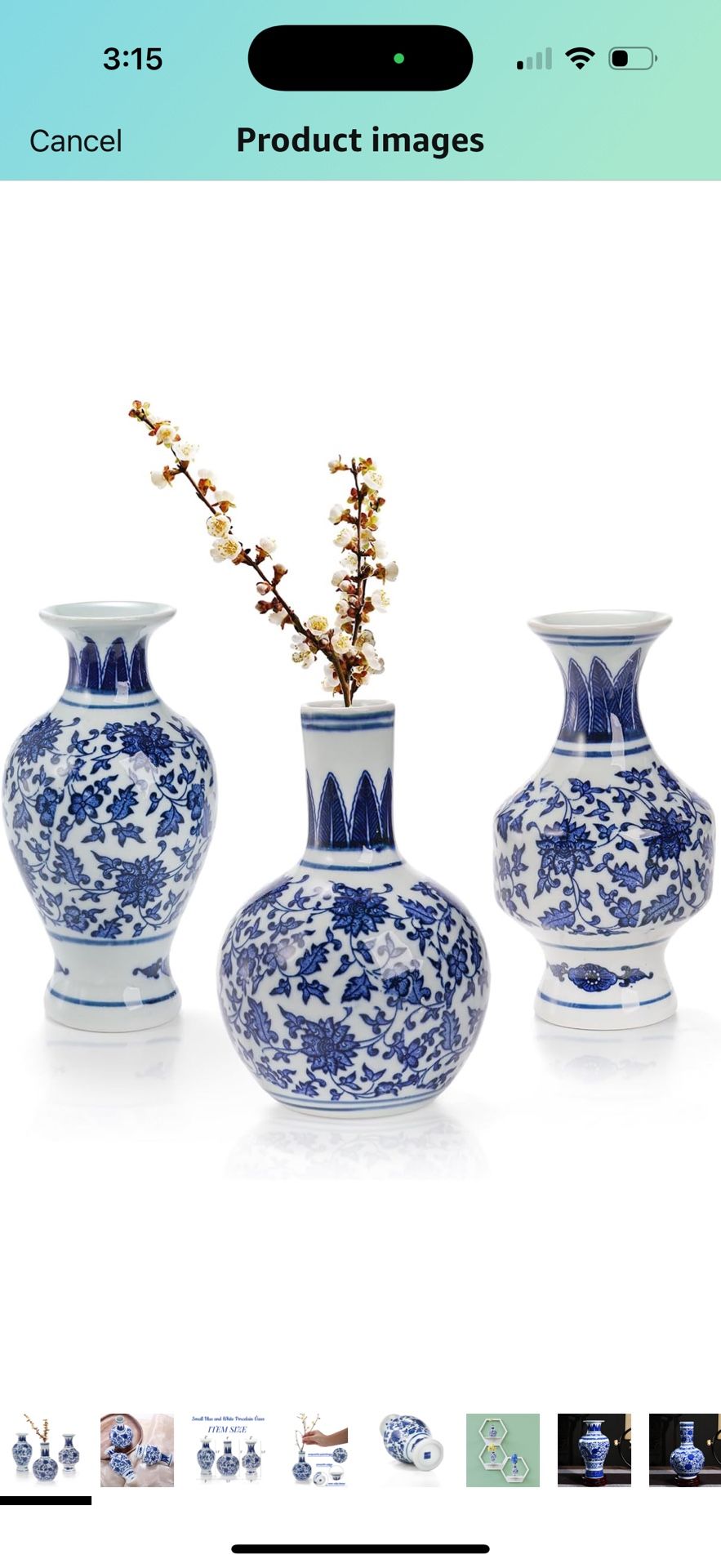 aste 3 Pack Small Blue and White Porcelain Vases, 5.5