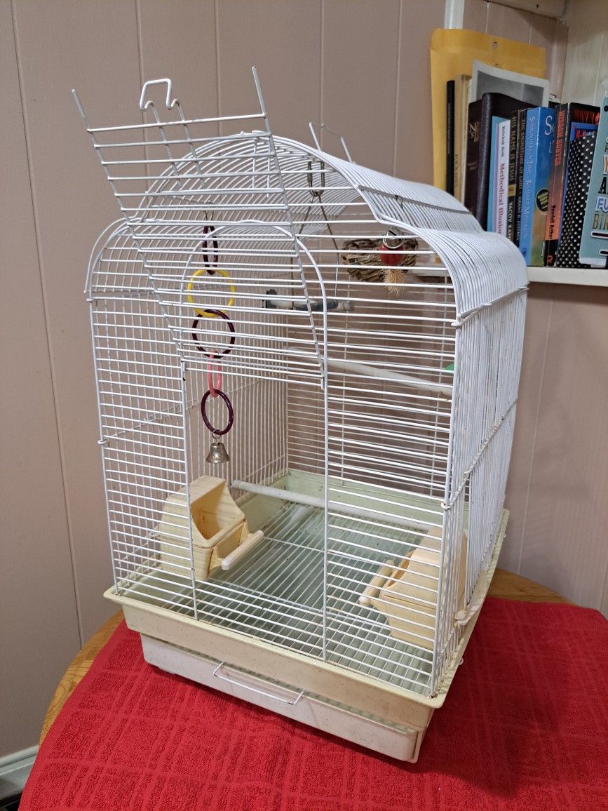 Big Pet Bird Parrot White Metal Cage Crate & Accessories