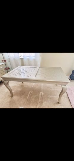 Elegant champagne, gold dining room table and buffet table for sale