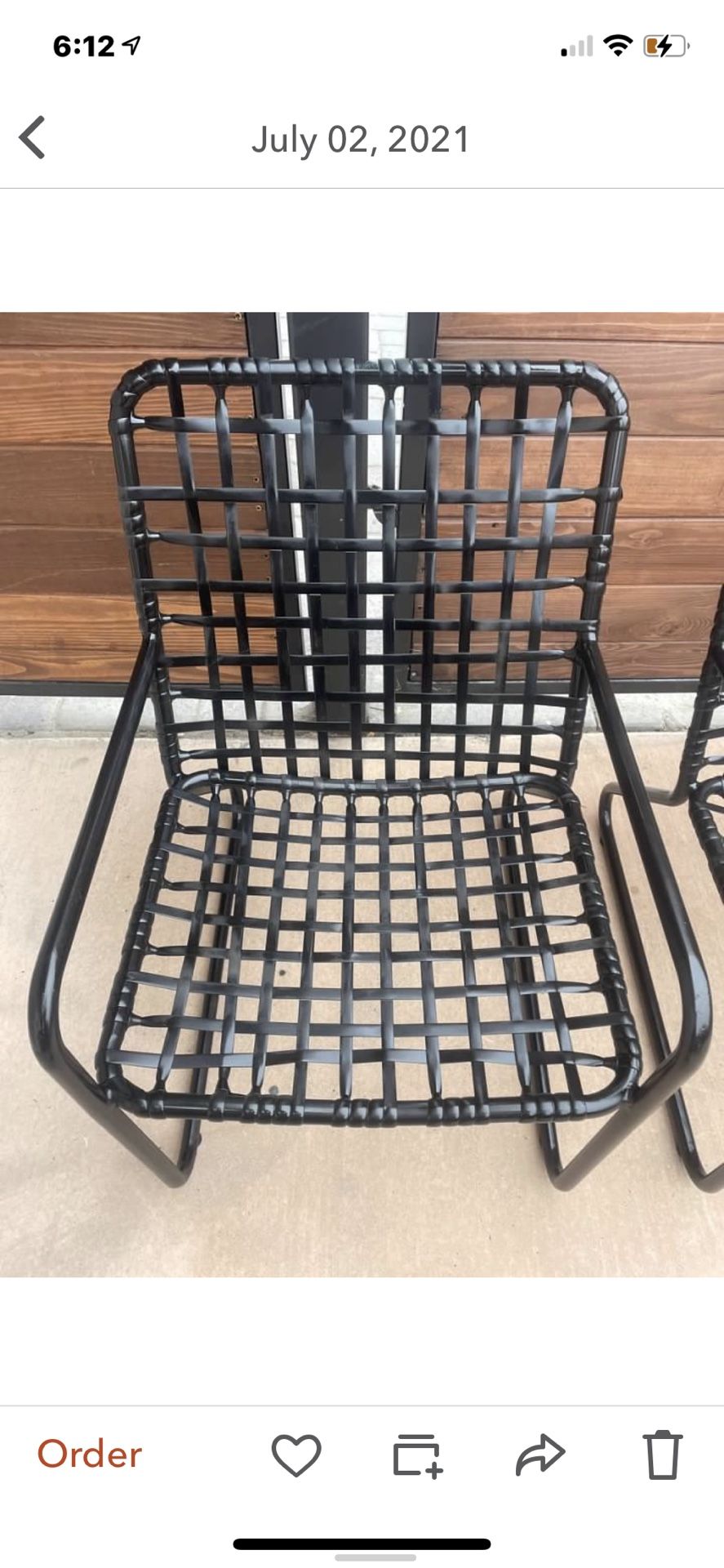 Set of three brown Jordan outdoor patio chairs vantage