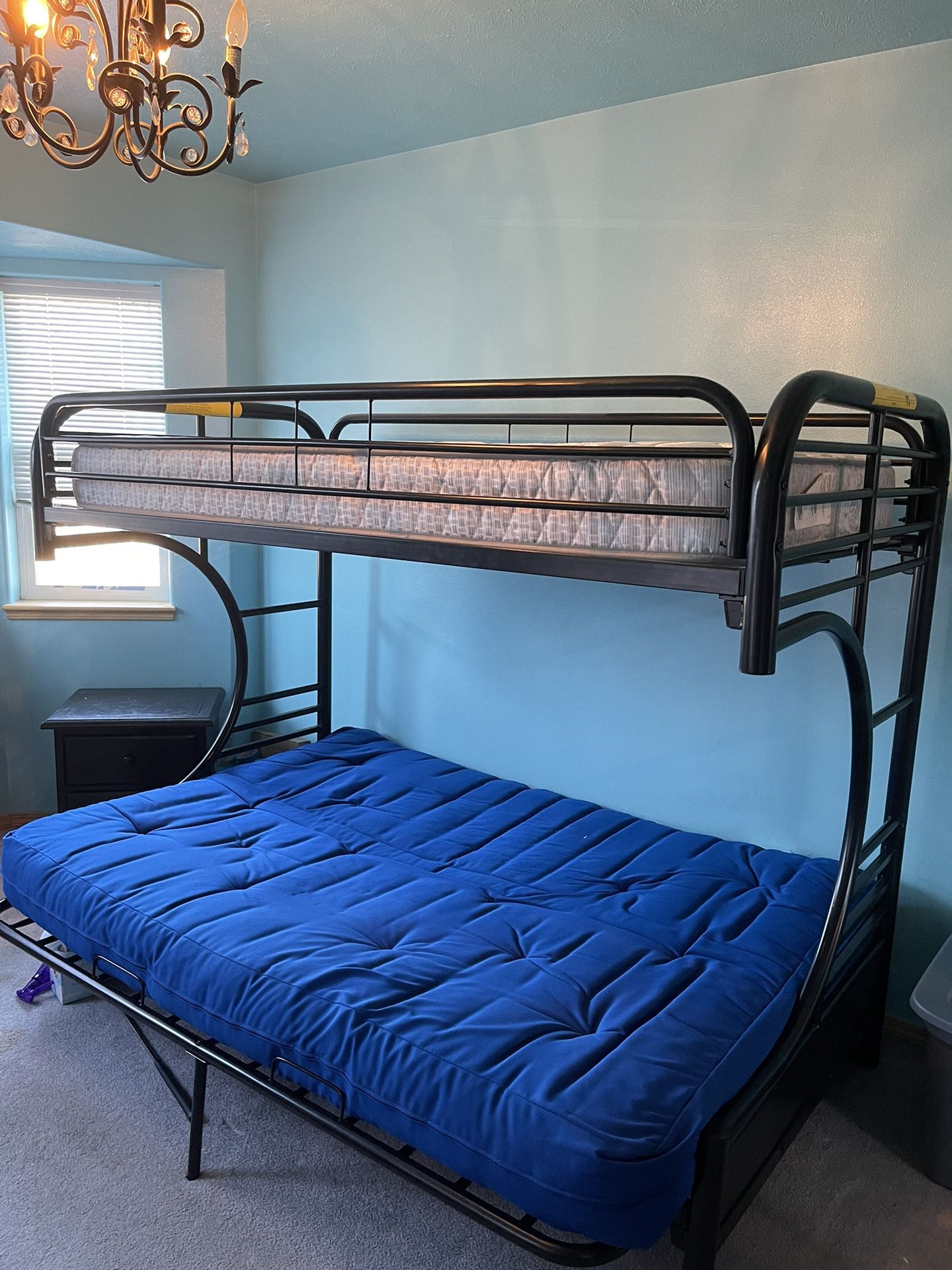 Black Metal C-frame Twin Over Full Size Bunk Bed Including Mattresses