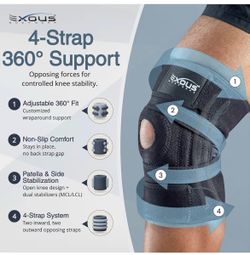 Knee Brace for Women & Men, Knee Support for Men – Patented 4-Way Adjustable Wraparound Support, Dual Side Stabilizer for Patella Stability