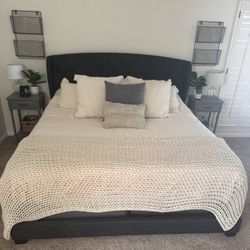Gray Upholstered King Bed Frame