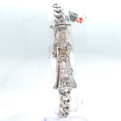 925 Sterling Silver 8” Santa Muerte Cuban Style Bracelet 12.30g 6.5MM 188174/2