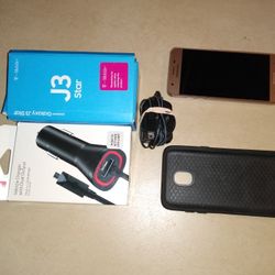 Samsung Galaxy J3 Star Cell Phone With Car Charger & Phone Protector 