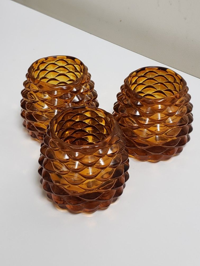 Set-3 Amber Glass Pinecone Votives 