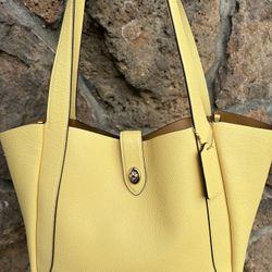 COACH Hadley Pebble Leather Turnlock Tote in Yellow