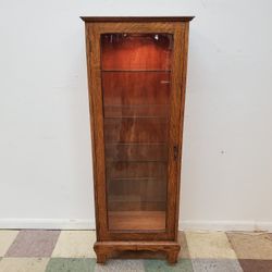 Antique Oak Bookcase Display Cabinet With Light