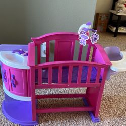 Crib Doll Bed With Sink High Chair, Dresser, Shelvess
