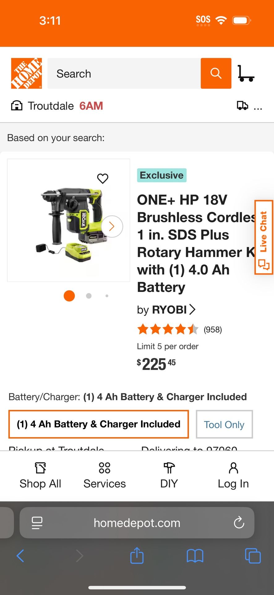 Ryobi Hammer Drill 18V - Brand New