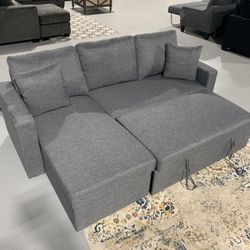 Gray Sleeper Sectional Sofa With Chaise and Storage