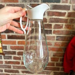 Vintage Log Cabin Glass Syrup Dispenser 9” MCM