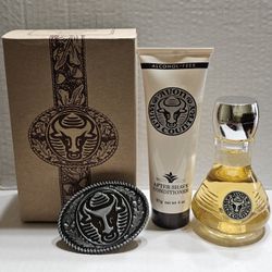 Avon Wild Country Cologne Spray, After Shave 4 oz. , & Belt Buckle Set 3 pc 1993 Mens NEW NOS / 4 fl. oz. New Old Stock