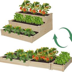 2-in-1 Raised Garden Bed, Wooden Elevated Garden Planter, Planting Container for Vegetables, Herbs Outdoor