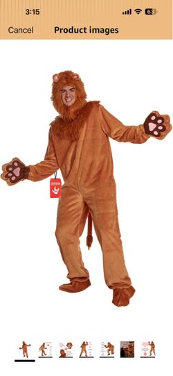 Morph Lion Costume Adult, Halloween Costumes for Adults Attached Paw Mittens, Shoe Covers with Elastic Stirrups, Swishing Tail Included, Perfect for H
