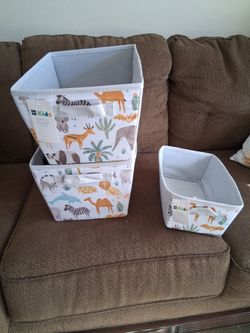 Animal print storage bins. New. All 3 for $15