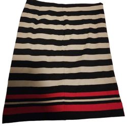 Elle Black, White, Red Striped Stretch Knit Casual Skirt - Size 14