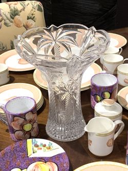 Shannon Crystal Clear Cut Glass Palm Tree Vase - See measurements