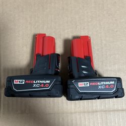 Milwaukee M12 Battery Pack Of Two 4.0 New Batteries New