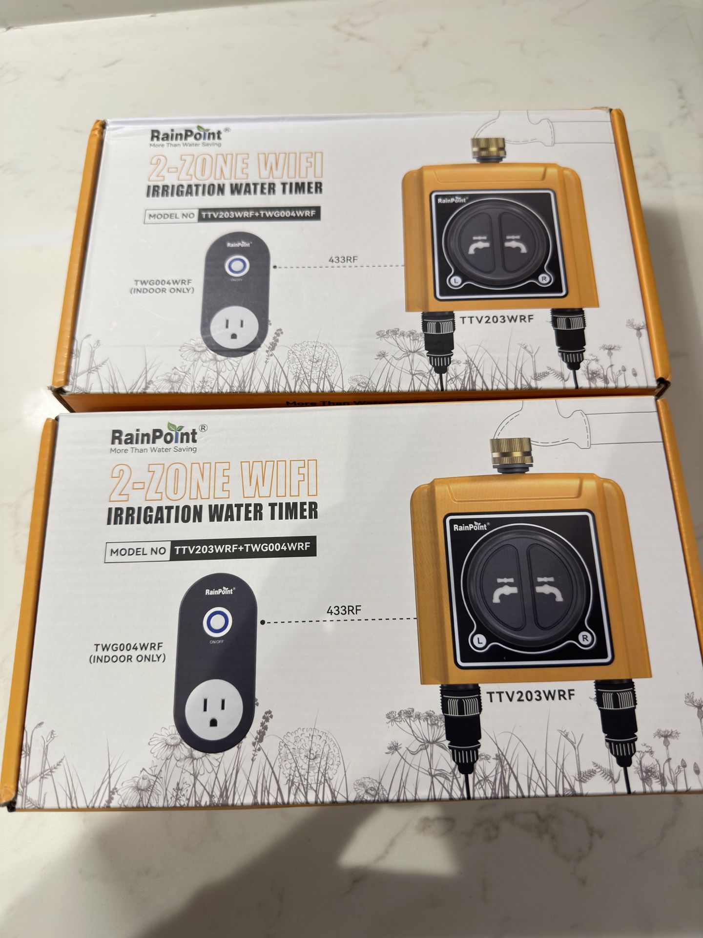 RAINPOINT Sprinkler Timer WiFi Water Timer with Brass Inlet, 2 Outlets Smart Hose Timer 2 Pack