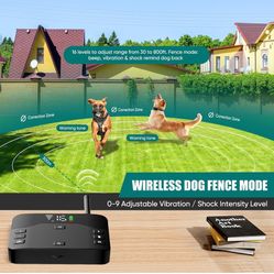ABHY Wireless Dog Fence, Electric Fence System for 2 Dogs, Pet Perimeter Fence and Remote Training Collar 2-in-1,Adjustable Wireless Dog Collar,Suitab