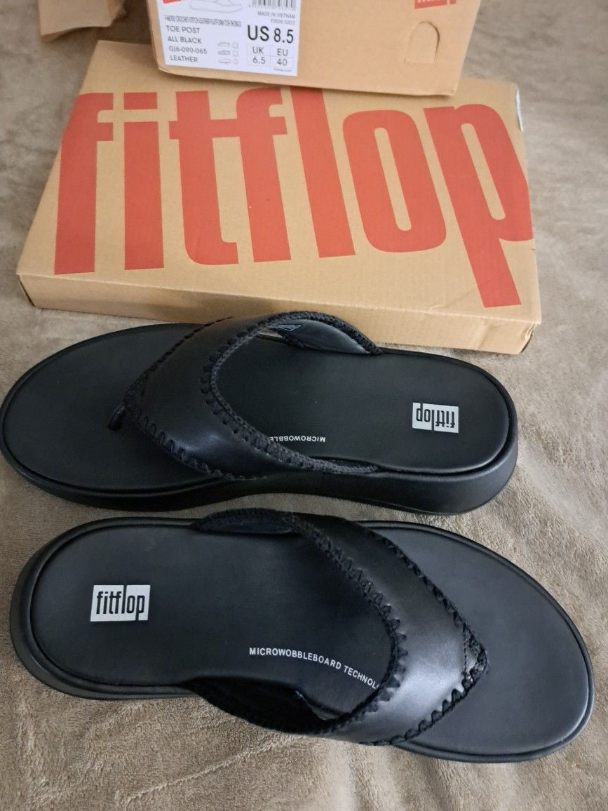 Fitflop Women's F-Mode Black Padded Insole Leather Platform Sandals